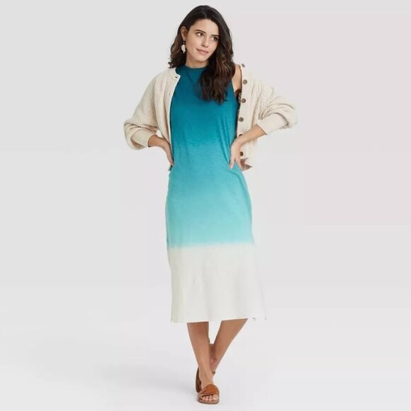 Universal Thread Blue Ombre Tie Dye Midi Dress - Picture 1 of 8
